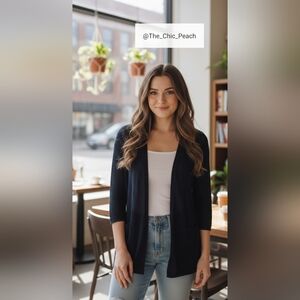 💙 Damask Navy Blue Knit Cardigan – Size Medium – NWT 💙